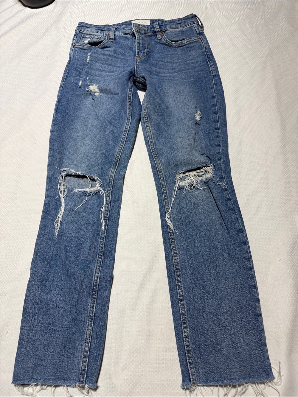 Dear John Ripped Straight Leg Jeans - Medium Blue